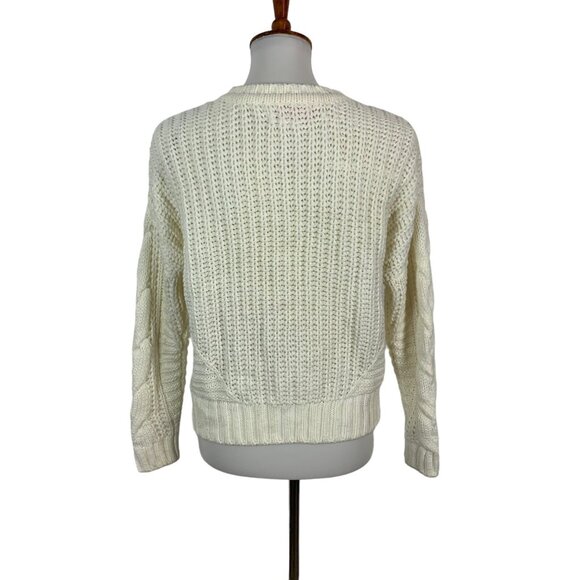 One A Knit Sweater XS White Cable Pullover Cozy Soft Crewneck Fall Winter - Picture 3 of 5